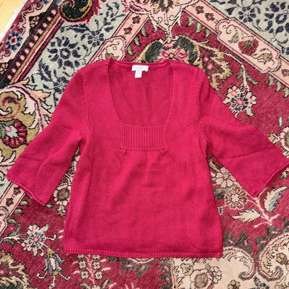 Ann Taylor Loft Sweater Womens Large Red Excellent Wool Cashmere Bell Sleeve Top